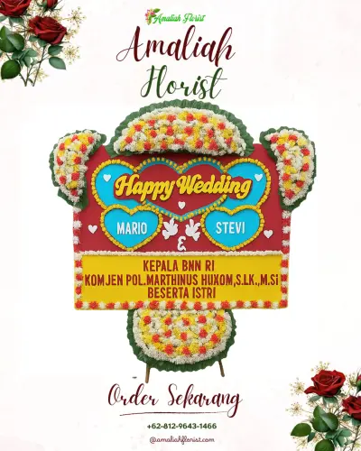 Karangan Papan Bunga Pernikahan di Tonjong